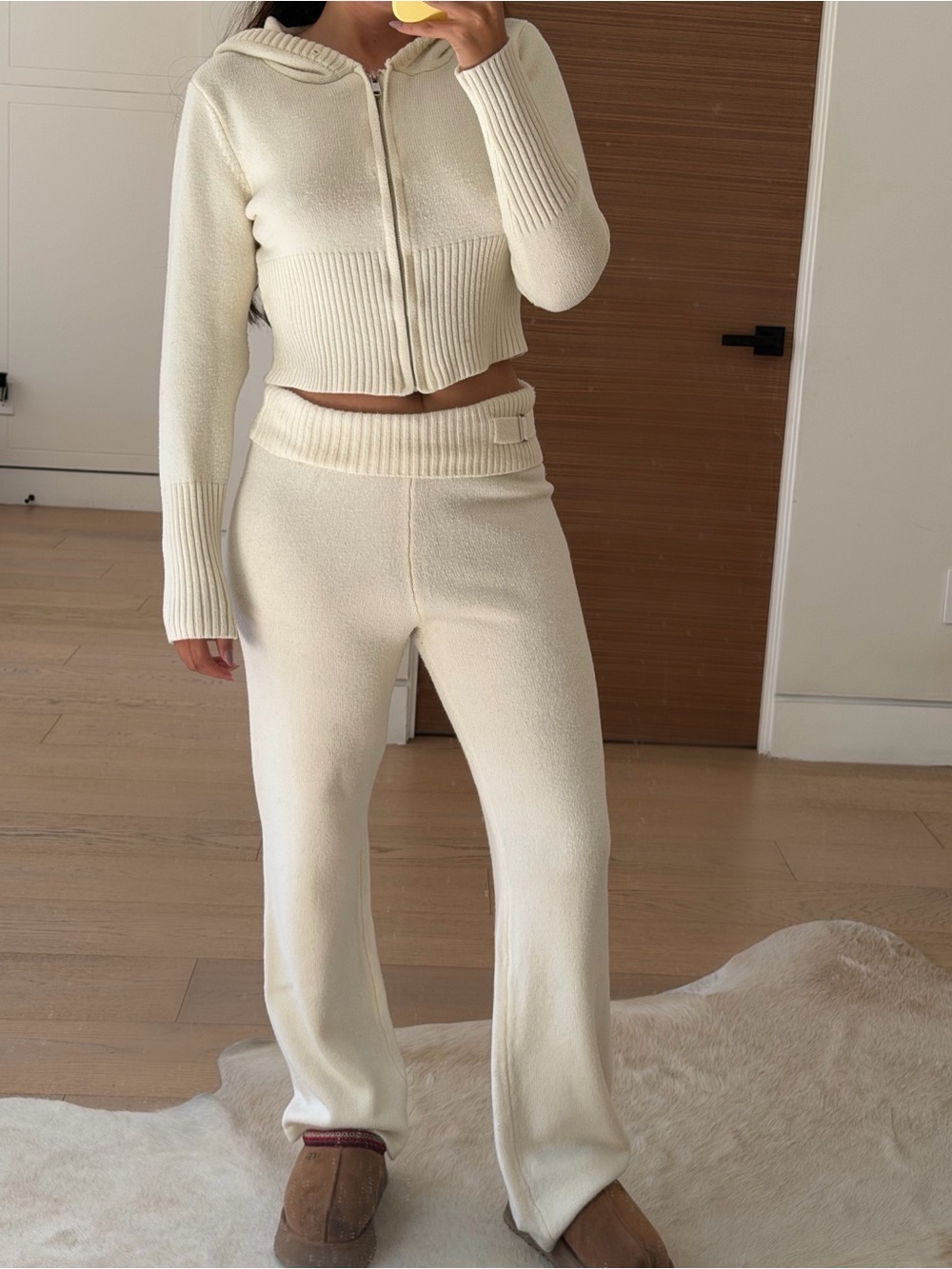 & Other Stories Cream Rib-Trim Wide-Leg Knit Pants